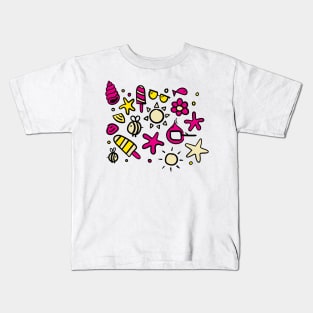 Copy of summer items color 2 - sun ice cream bee sea star sea elements warm Kids T-Shirt
